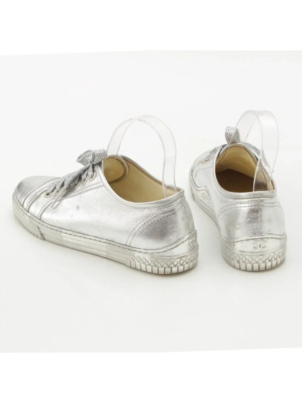 Chanel Leather Low-Top Sneakers Silver